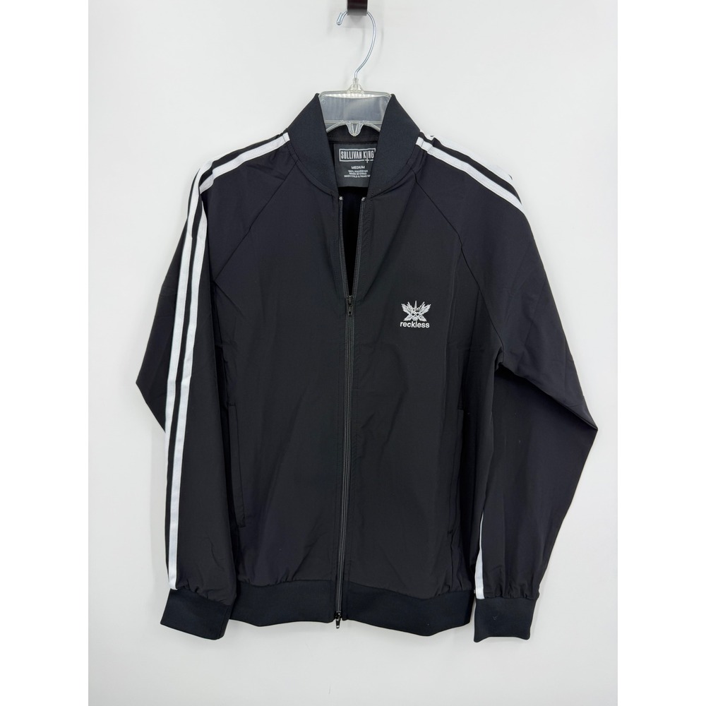 Sullivan King Reckless Track Jacket Women Medium Black White Stripe Skull Zip Up